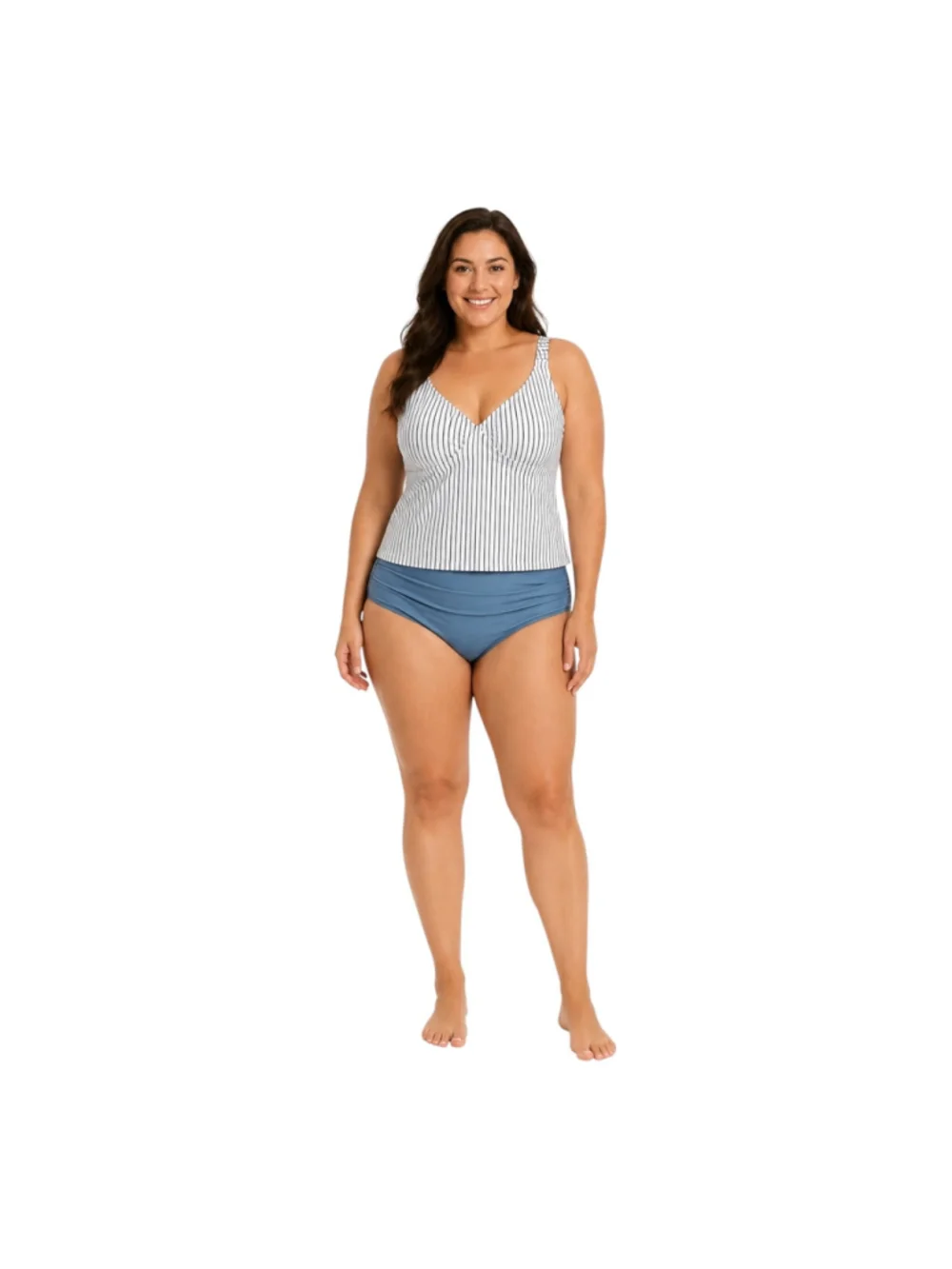 Women's EOMENIE Striped Tankini Swimsuit Set Size L White and Blue
